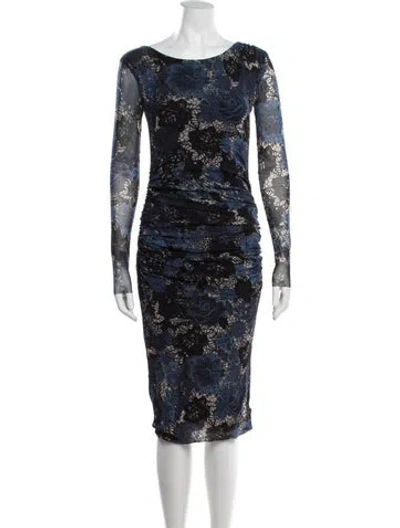 Pre-owned Fuzzi Floral Print Knee-length Dress In Blue