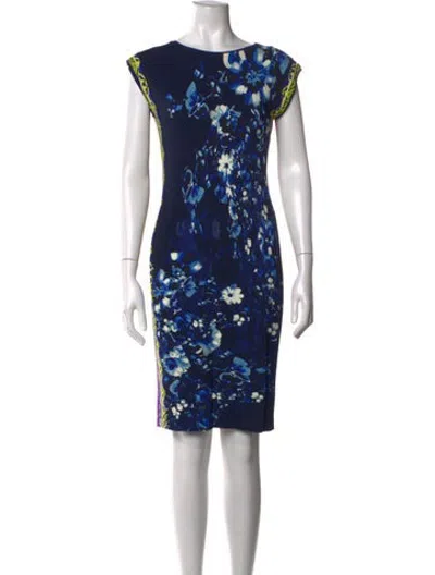 Pre-owned Fuzzi Floral Print Knee-length Dress In Blue/purple