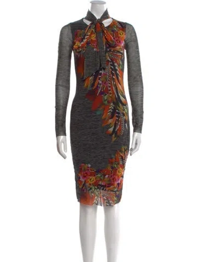 Pre-owned Fuzzi Floral Print Knee-length Dress In Gray