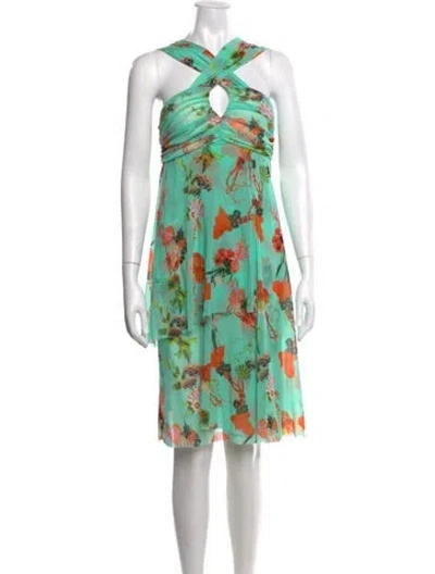 Pre-owned Fuzzi Floral Print Knee-length Dress In Green