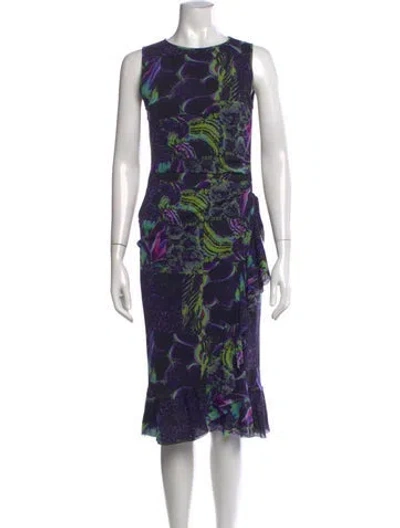 Pre-owned Fuzzi Floral Print Knee-length Dress In Purple
