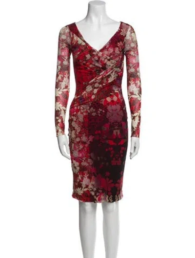 Pre-owned Fuzzi Floral Print Knee-length Dress In Red