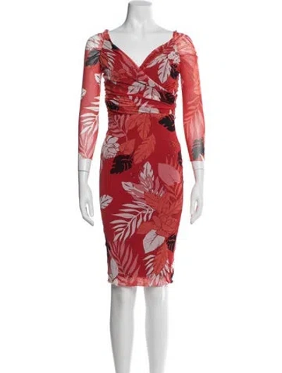 Pre-owned Fuzzi Floral Print Knee-length Dress In Red