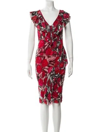 Pre-owned Fuzzi Floral Print Knee-length Dress In Red