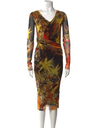 Pre-owned Fuzzi Floral Print Knee-length Dress W/ Tags In Orange