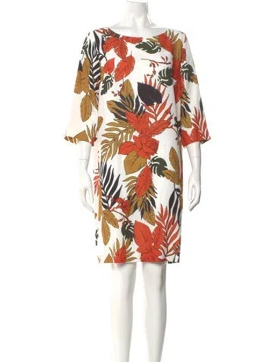 Pre-owned Fuzzi Floral Print Knee-length Dress In White