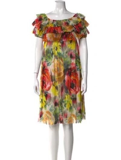 Pre-owned Fuzzi Floral Print Knee-length Dress In Yellow