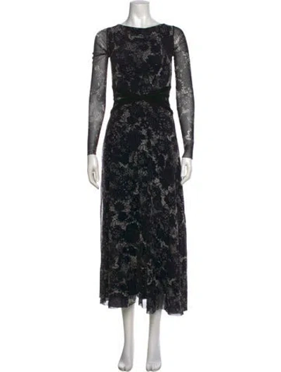 Pre-owned Fuzzi Floral Print Long Dress In Black