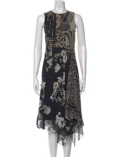 Pre-owned Fuzzi Floral Print Long Dress In Black