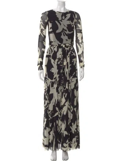 Pre-owned Fuzzi Floral Print Long Dress In Black