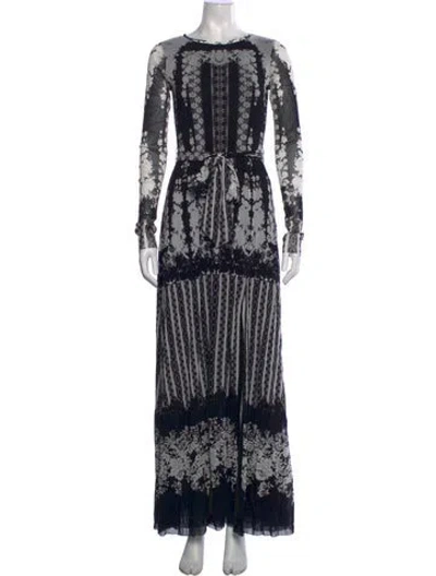 Pre-owned Fuzzi Floral Print Long Dress In Black