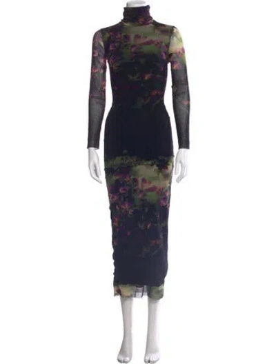 Pre-owned Fuzzi Floral Print Long Dress In Black