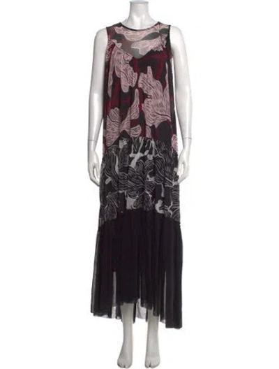 Pre-owned Fuzzi Floral Print Long Dress In Black