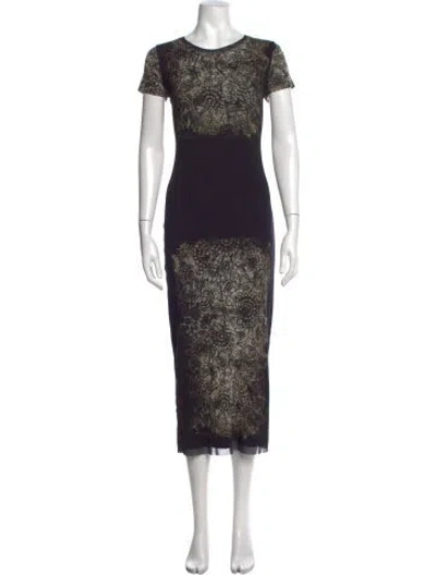 Pre-owned Fuzzi Floral Print Long Dress In Black