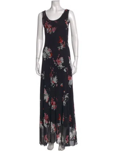 Pre-owned Fuzzi Floral Print Long Dress In Black