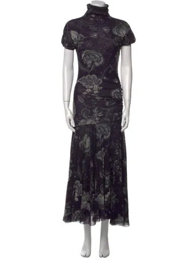 Pre-owned Fuzzi Floral Print Long Dress In Blue