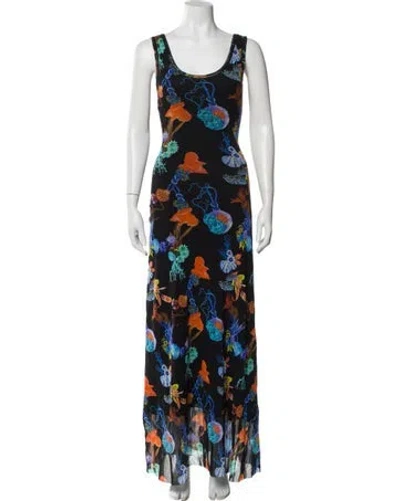 Pre-owned Fuzzi Floral Print Long Dress In Blue