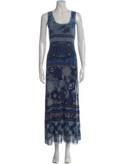 Pre-owned Fuzzi Floral Print Long Dress In Blue