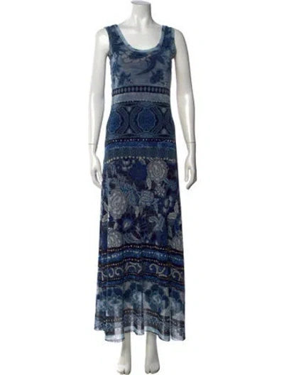 Pre-owned Fuzzi Floral Print Long Dress In Blue