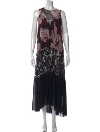 Pre-owned Fuzzi Floral Print Long Dress In Burgundy