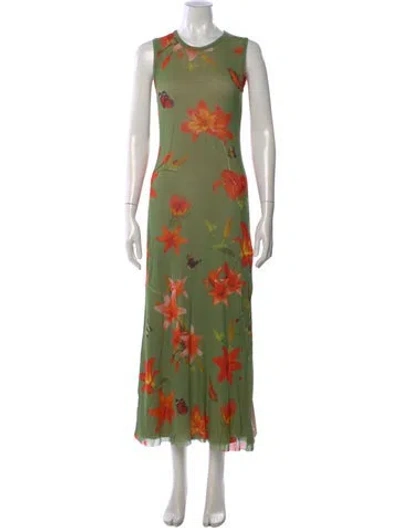 Pre-owned Fuzzi Floral Print Long Dress In Green