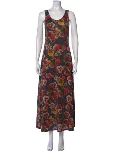 Pre-owned Fuzzi Floral Print Long Dress In Green