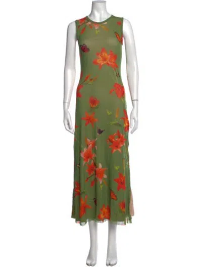 Pre-owned Fuzzi Floral Print Long Dress In Green