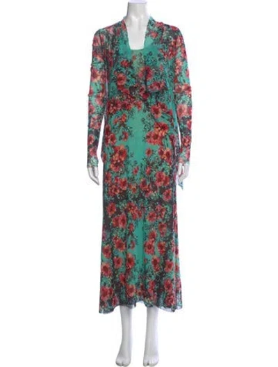 Pre-owned Fuzzi Floral Print Long Dress In Multi