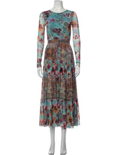 Pre-owned Fuzzi Floral Print Long Dress In Multicolor