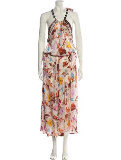 Pre-owned Fuzzi Floral Print Long Dress In Neutral