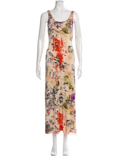 Pre-owned Fuzzi Floral Print Long Dress In Orange