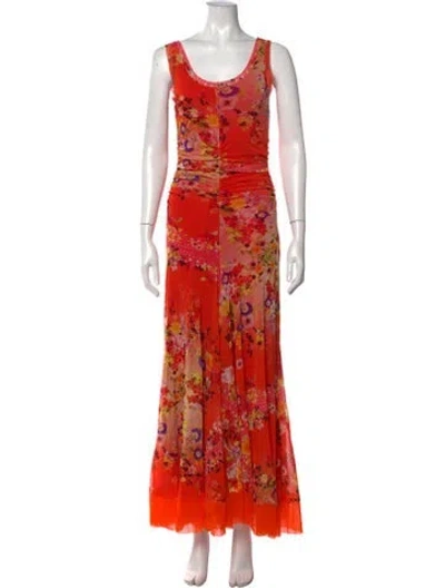 Pre-owned Fuzzi Floral Print Long Dress In Orange