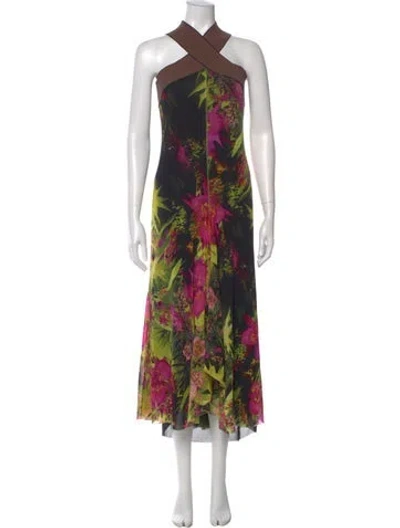 Pre-owned Fuzzi Floral Print Long Dress In Pink