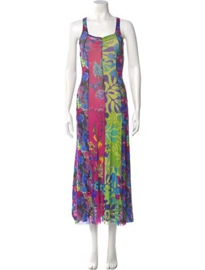 Pre-owned Fuzzi Floral Print Long Dress In Pink