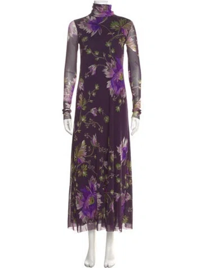 Pre-owned Fuzzi Floral Print Long Dress In Purple