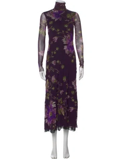 Pre-owned Fuzzi Floral Print Long Dress In Purple