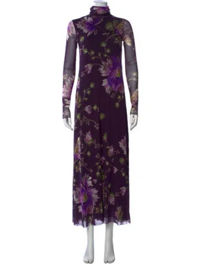 Pre-owned Fuzzi Floral Print Long Dress In Purple