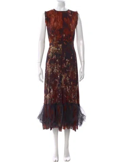 Pre-owned Fuzzi Floral Print Long Dress In Red