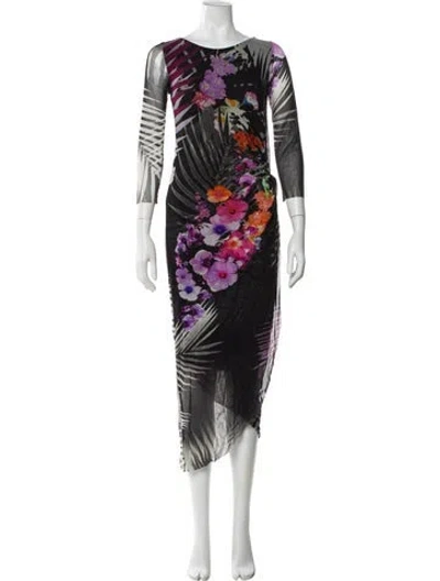 Pre-owned Fuzzi Floral Print Long Dress W/ Tags In Black