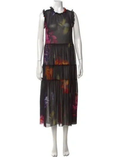 Pre-owned Fuzzi Floral Print Long Dress W/ Tags In Black