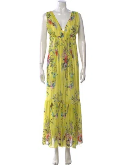 Pre-owned Fuzzi Floral Print Long Dress In Yellow
