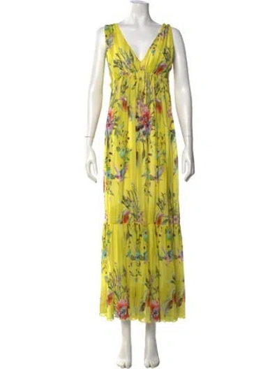 Pre-owned Fuzzi Floral Print Long Dress In Yellow