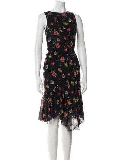 Pre-owned Fuzzi Floral Print Midi Length Dress In Black
