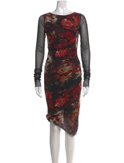 Pre-owned Fuzzi Floral Print Midi Length Dress In Black
