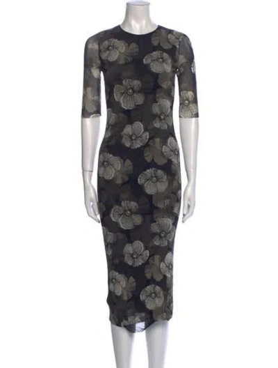 Pre-owned Fuzzi Floral Print Midi Length Dress In Black