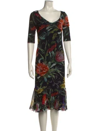 Pre-owned Fuzzi Floral Print Midi Length Dress In Black