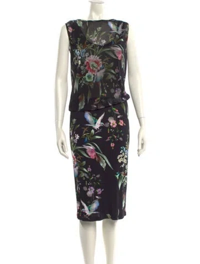 Pre-owned Fuzzi Floral Print Midi Length Dress In Black