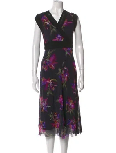 Pre-owned Fuzzi Floral Print Midi Length Dress In Black