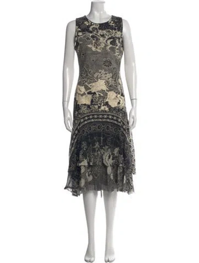 Pre-owned Fuzzi Floral Print Midi Length Dress In Black
