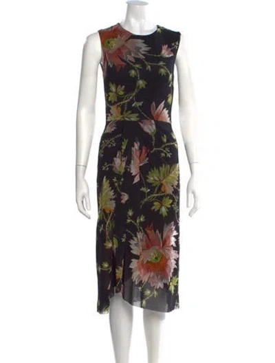Pre-owned Fuzzi Floral Print Midi Length Dress In Black